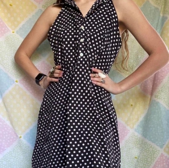 BLACK AND WHITE POLKADOT VINTAGE STYLE DRESS EXCELLENT CONDITION SZ 9/10 - Picture 1 of 4